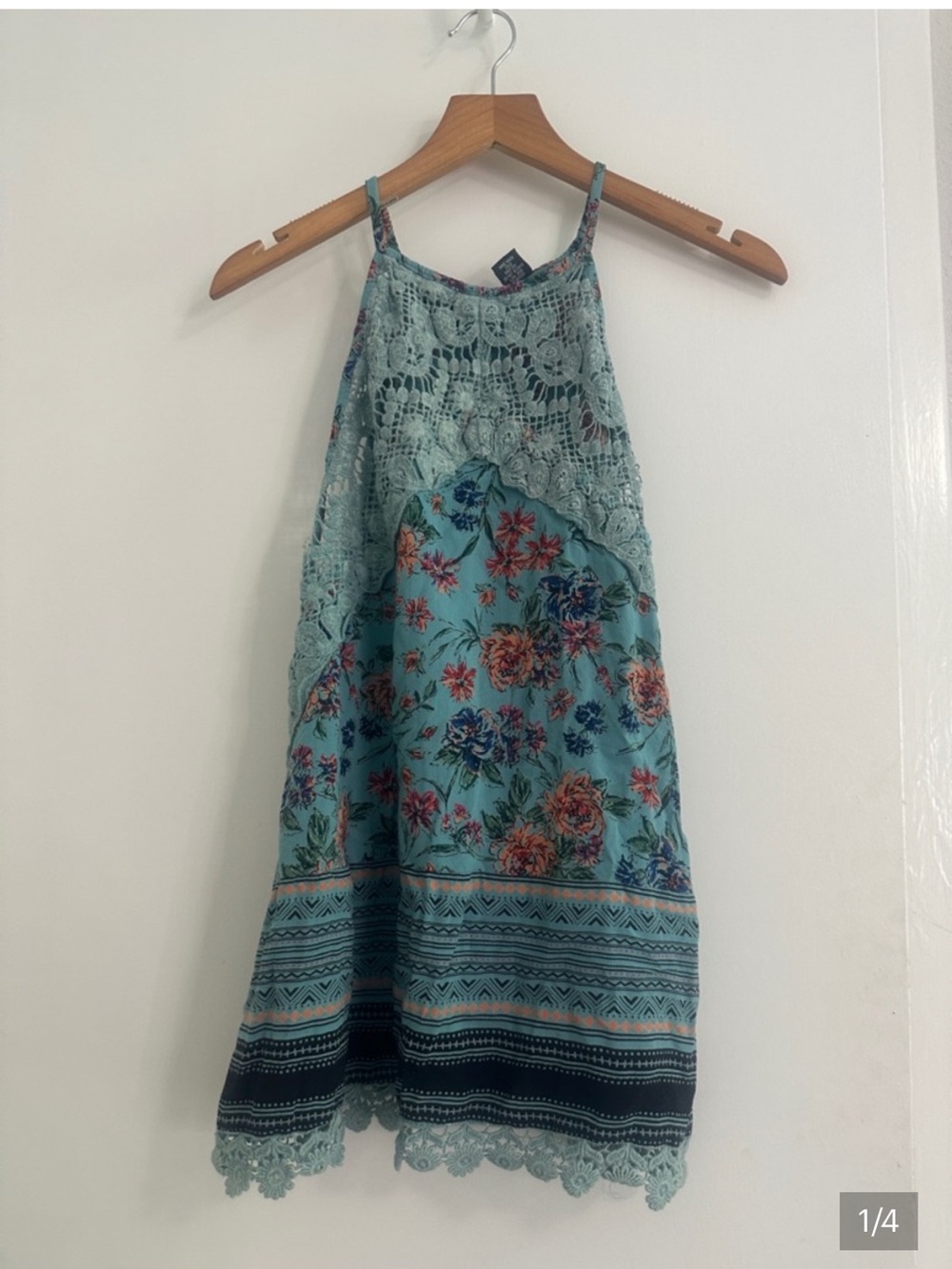 Angie Teal Floral Boho Cami Tank top